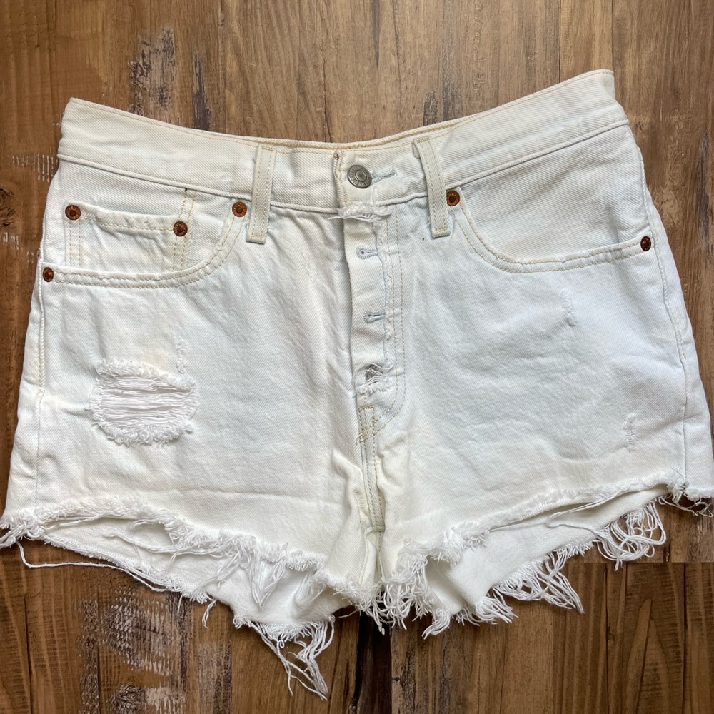 Levi's White Frayed Jean Shorts